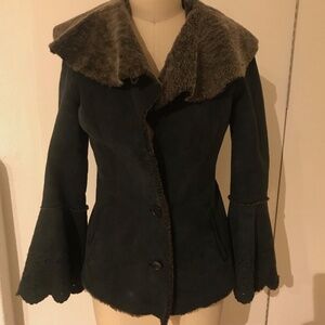 St. John Sport, Shearling Jacket Navy Suede with Gray Shearling